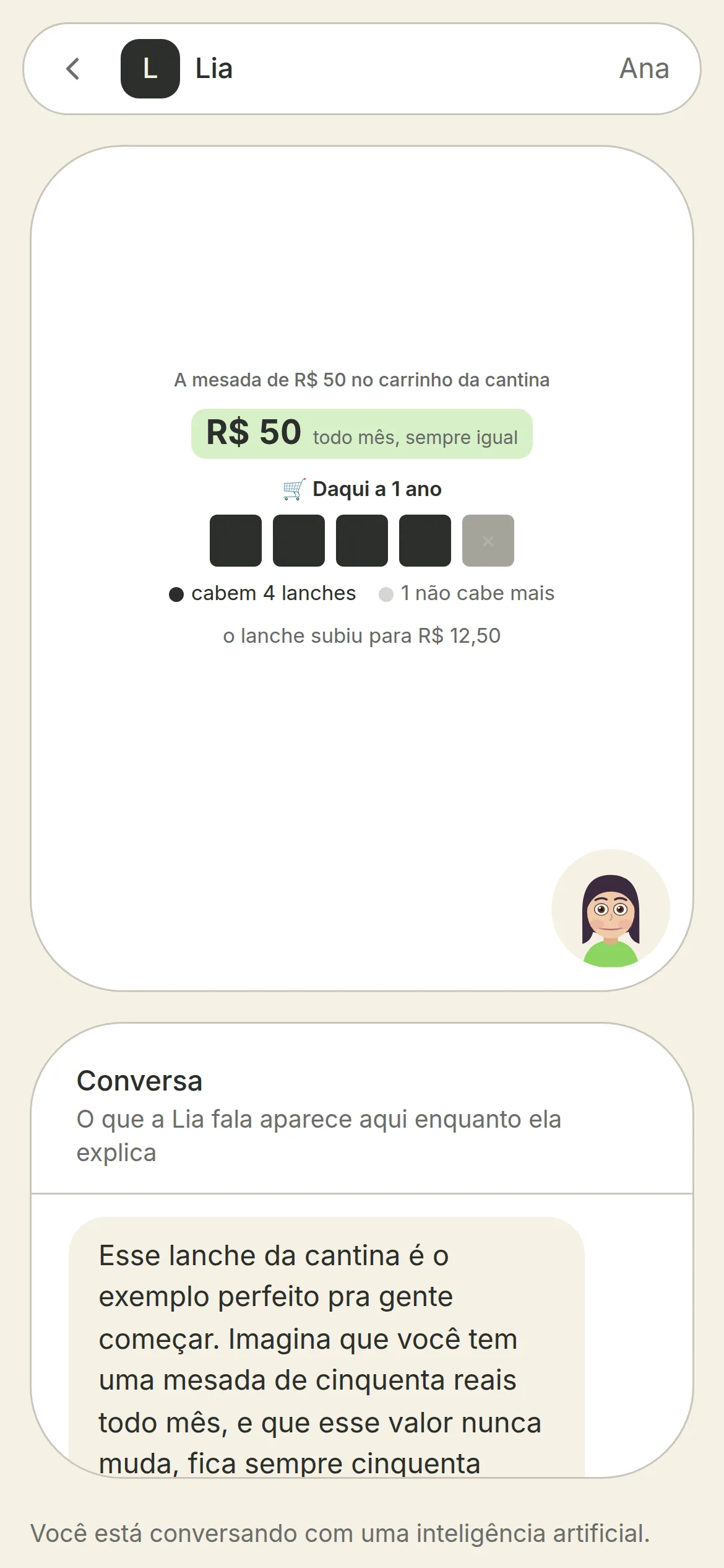 Uma aula da Lia rodando no celular.